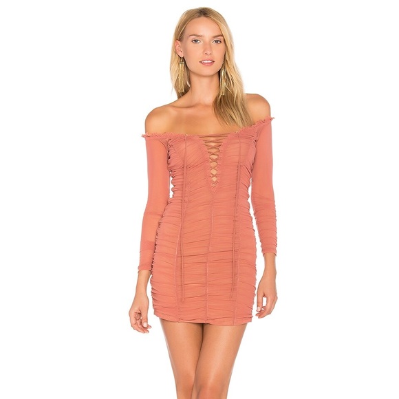 MAJORELLE Dresses & Skirts - Majorelle revolve ruched darling long sleeve lace up dress size large